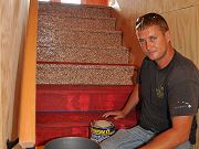 Travis Applying Epoxy Flakes to Stair Faces, June 15, 2010