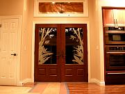 Sandblasted Front Doors at Night, Sept. 16, 2009