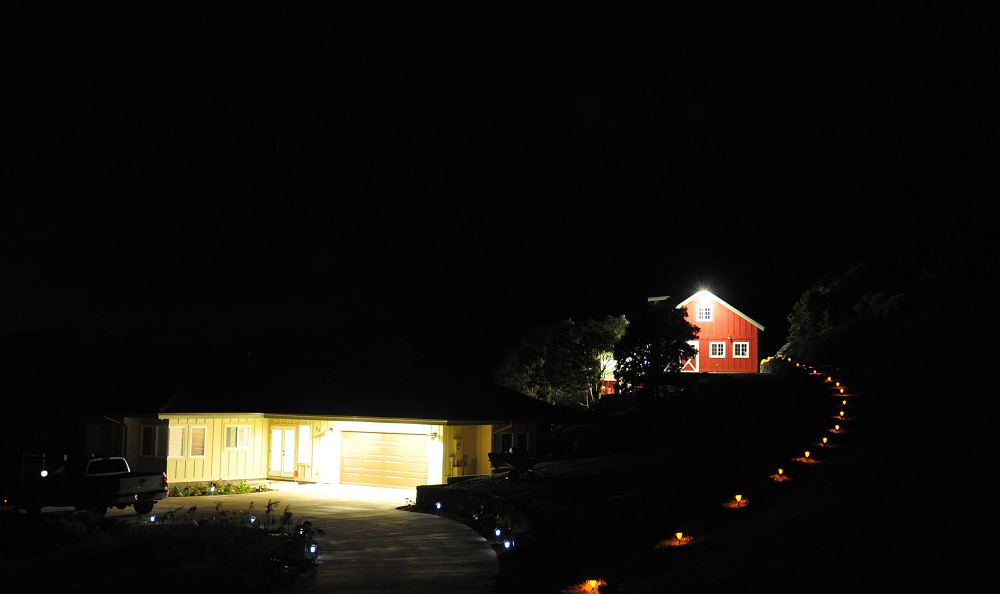 House and Barn at Night