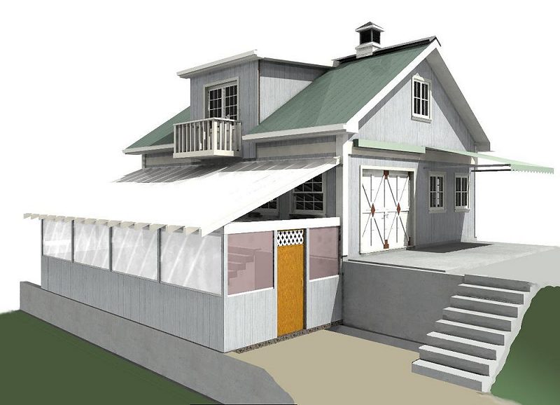 Preliminary Cad Rendering of Workshop and Greenhouse