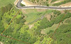 Aerial View of Property with Footprint of House, Property Lines, and Edge of Pad Enhanced