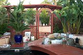 Rear Patio with Arbor. Note Bubble Wrap on Waterfall During Winter